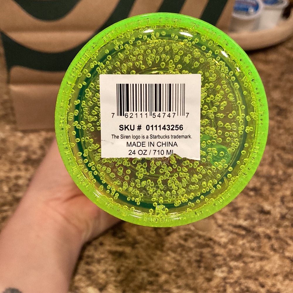 Starbucks Summer 2023 Tri-Colored Fluorescent Neon Yellow Bubble Cold Cup - Picture 4 of 9
